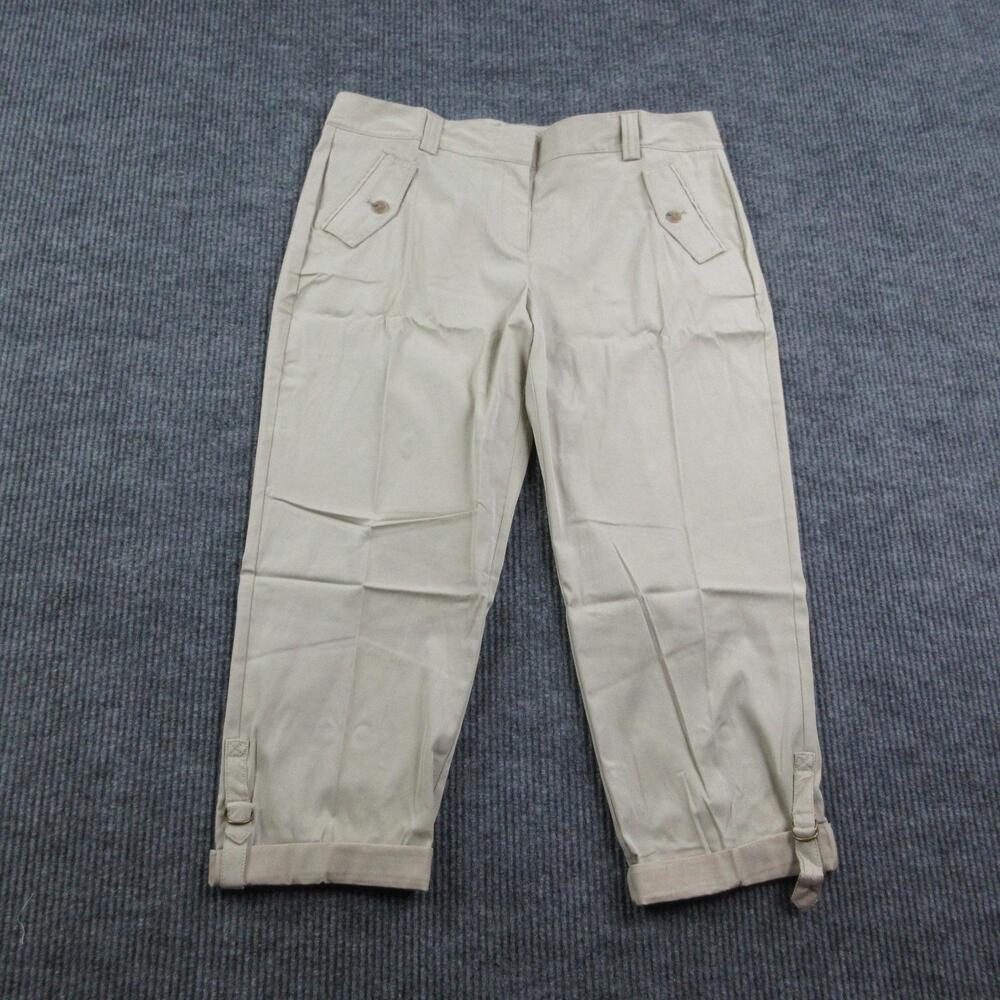 Ann Taylor Pants Womens 14 Beige Cropped Cuffed Straight Stretch 38x25* NWT